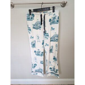 Katie Kime Fort Worth Toile Blue Green White Drawstring Waist Pajama Pants Sz M